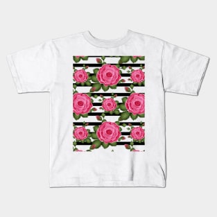 Roses With Stripes Pattern Kids T-Shirt